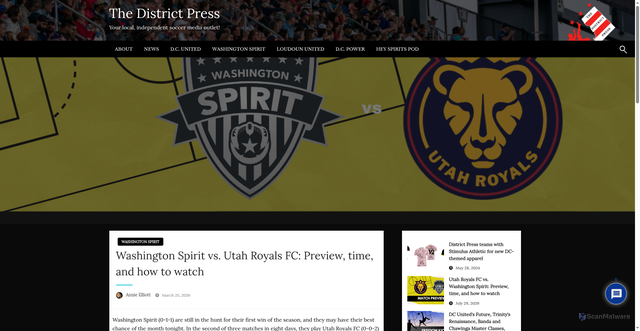 Security scan screenshot of https://thedistrictpress.com/2026/03/25/washington-spirit-vs-utah-royals-fc-preview-time-and-how-to-watch-2/