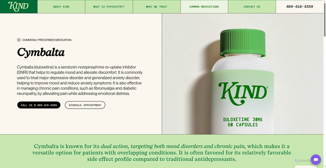 Security scan screenshot of https://kindtexas.com/medications/cymbalta/