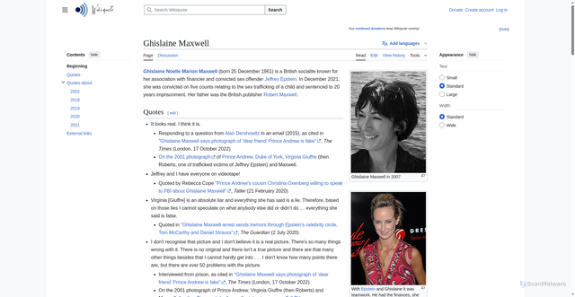 Security scan screenshot of https://en.wikiquote.org/wiki/Ghislaine_Maxwell