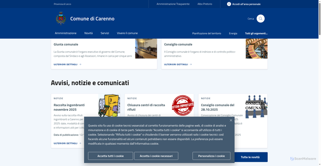 Security scan screenshot of https://www.comune.carenno.lc.it/
