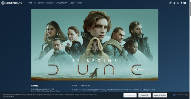 Security scan screenshot of https://www.legendary.com/film/dune/