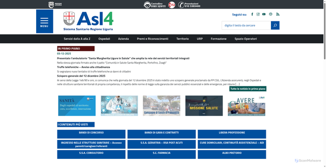 Security scan screenshot of https://www.asl4.liguria.it/