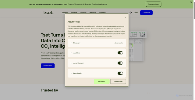 Security scan screenshot of https://tset.com