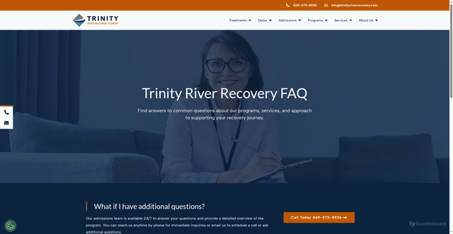 Security scan screenshot of http://trinityriverrecovery.com/faq/