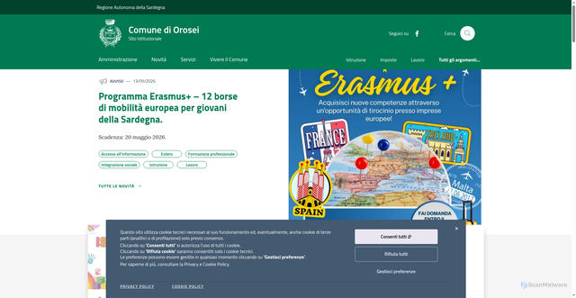 Security scan screenshot of https://www.comune.orosei.nu.it