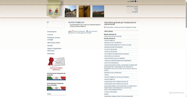 Security scan screenshot of https://www.unionecalvatonetornata.cr.it/