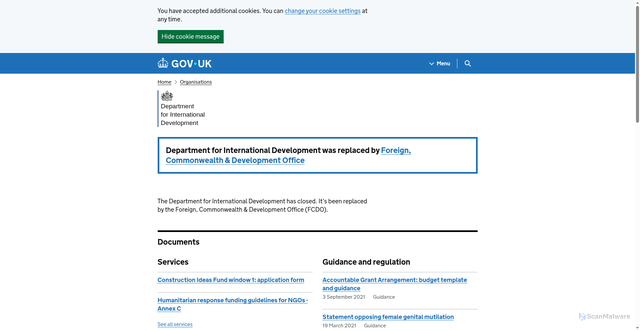 Security scan screenshot of http://www.dfid.gov.uk
