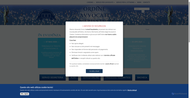 Security scan screenshot of https://www.ordineavvocati.ts.it