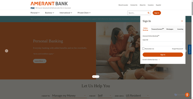 Security scan screenshot of https://amerantbank.com
