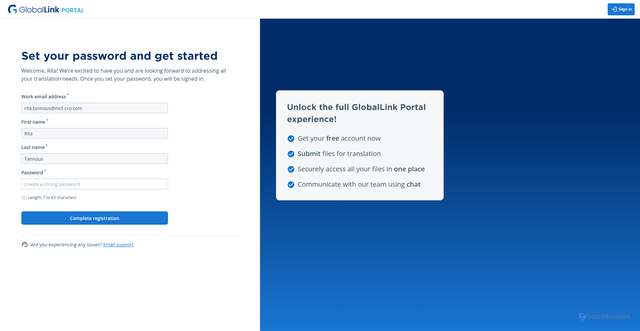 Security scan screenshot of https://portal.transperfect.com/#/registration/onboarding/ocEM-EZZ_8tsP3aguYLuyA