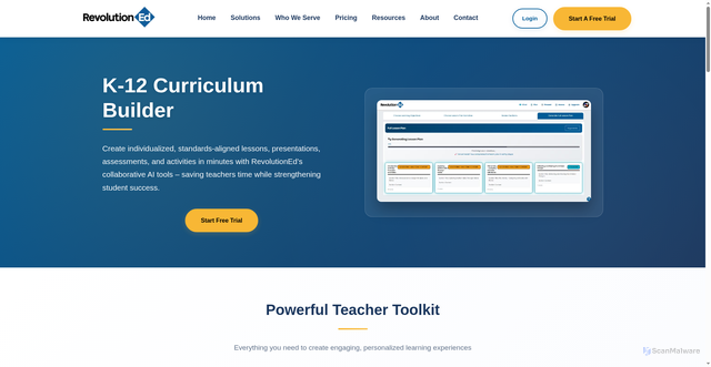 Security scan screenshot of https://revolutioned.ai/curriculum-builder/