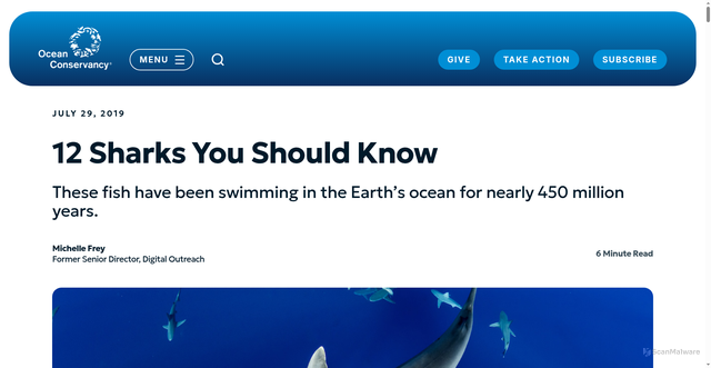 Security scan screenshot of https://oceanconservancy.org/blog/2019/07/29/12-sharks-to-know/