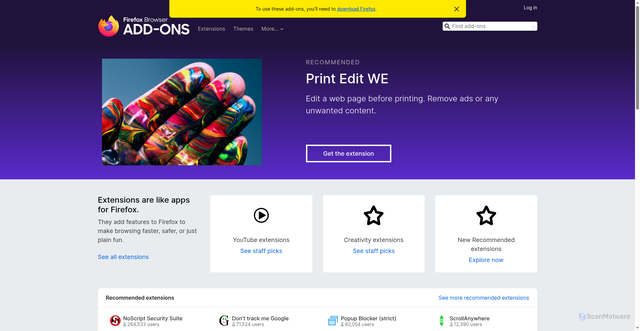 Security scan screenshot of https://addons.mozilla.org