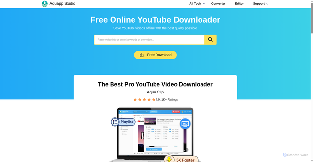 Security scan screenshot of https://aquapp.net/youtube-downloader/