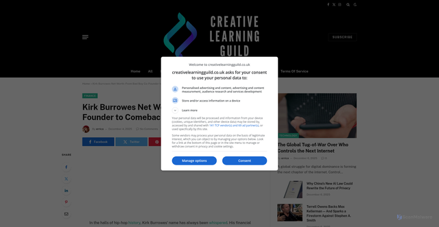 Security scan screenshot of https://creativelearningguild.co.uk/finance/kirk-burrowes-net-worth-from-bad-boy-co-founder-to-comeback-visionary/