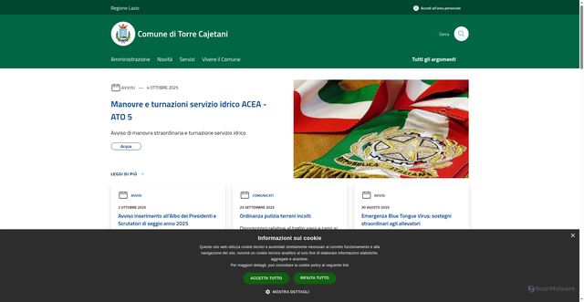 Security scan screenshot of https://www.comune.torrecajetani.fr.it/it