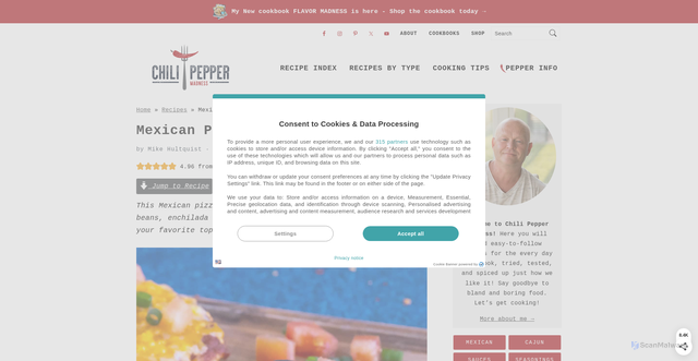 Security scan screenshot of https://www.chilipeppermadness.com/recipes/mexican-pizza/