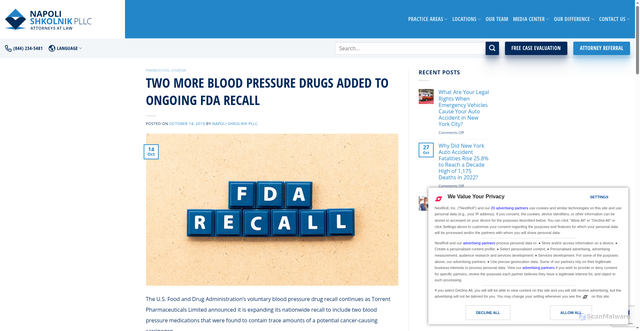 Security scan screenshot of https://www.napolilaw.com/en/article/two-more-blood-pressure-drugs-added-to-ongoing-fda-recall/