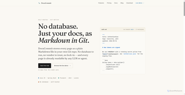 Security scan screenshot of https://docucommit.se