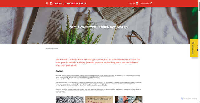Security scan screenshot of https://cornellpress.cornell.edu/cornell-university-press-monthly-roundup-may