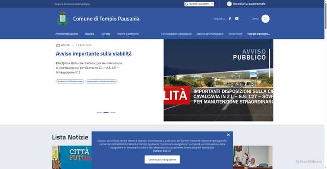 Security scan screenshot of https://comune.tempiopausania.ss.it/