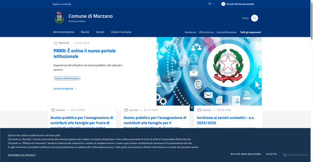 Security scan screenshot of https://www.comune.marzano.pv.it/