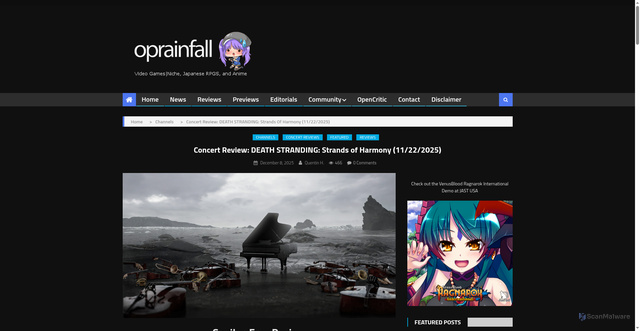 Security scan screenshot of https://operationrainfall.com/2025/12/08/concert-review-death-stranding-strands-of-harmony-11-22-2025/
