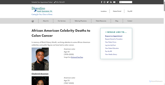 Security scan screenshot of https://digestivehealth.ws/african-american-celebrity-dea/