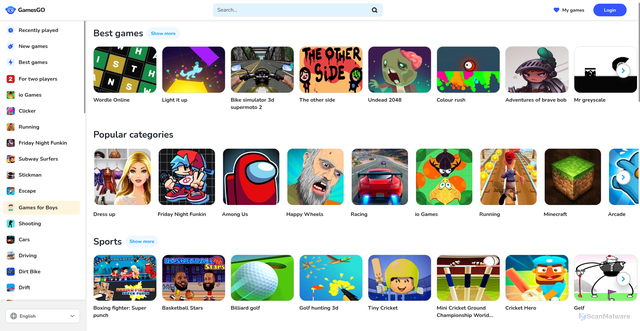 Security scan screenshot of https://gamesgo.net