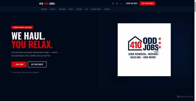 Security scan screenshot of https://410oddjobs.com/