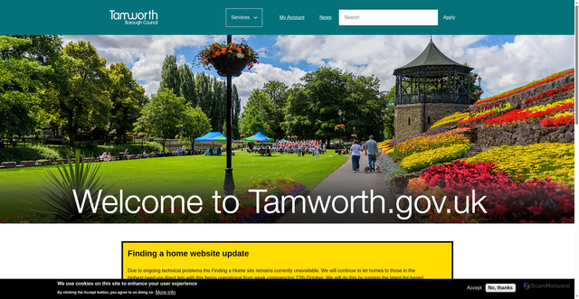 Security scan screenshot of http://www.tamworth.gov.uk/