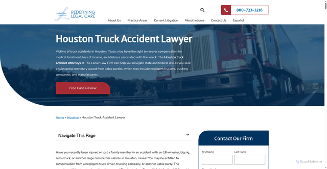 Security scan screenshot of https://www.lanierlawfirm.com/houston/truck-accident-lawyer/