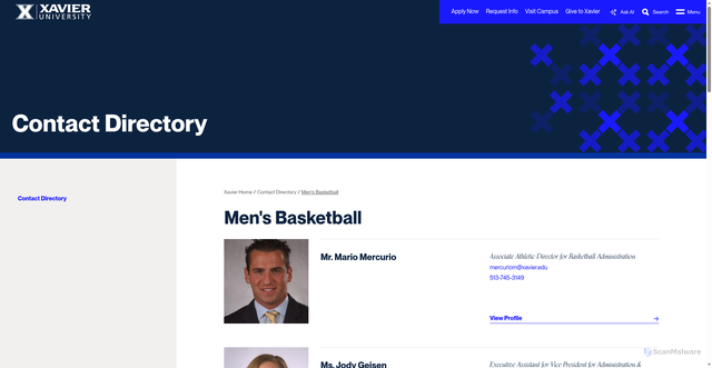 Security scan screenshot of https://www.xavier.edu/directory/basketball-mens/index