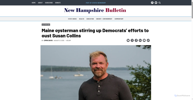 Security scan screenshot of https://newhampshirebulletin.com/2025/08/21/maine-oysterman-stirring-up-democrats-efforts-to-oust-susan-collins/