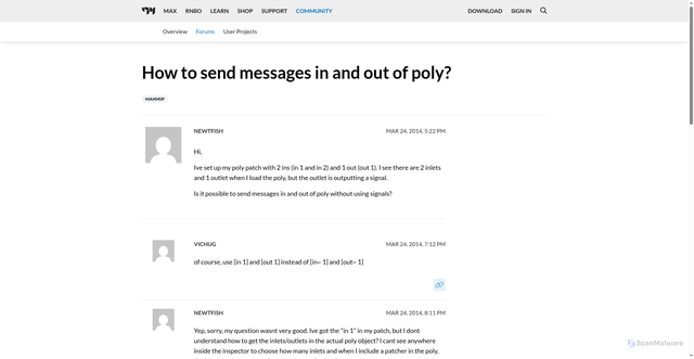 Security scan screenshot of https://cycling74.com/forums/how-to-send-messages-in-and-out-of-poly