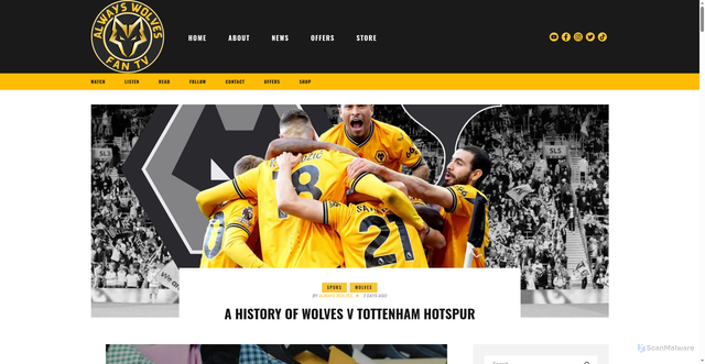Security scan screenshot of https://alwayswolves.co.uk/a-history-of-wolves-v-spurs/