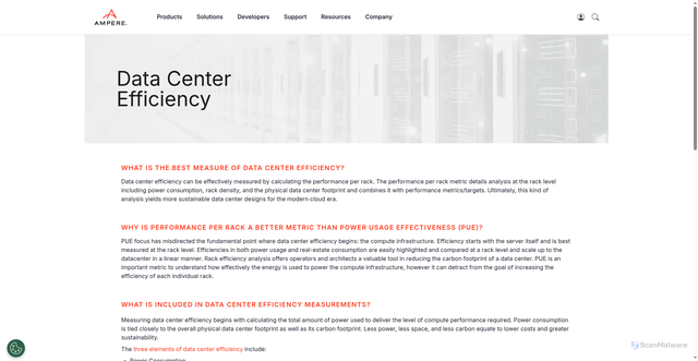 Security scan screenshot of https://amperecomputing.com/glossary/data-center-efficiency