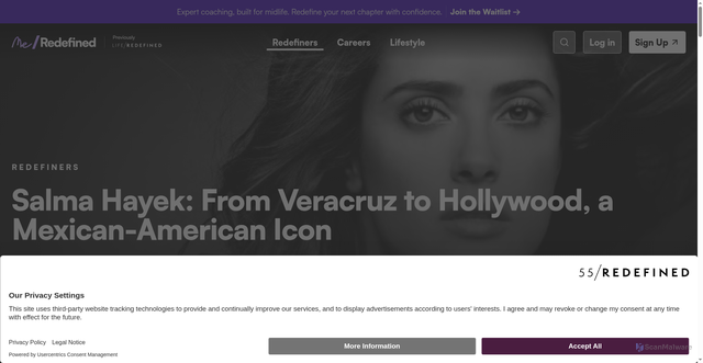 Security scan screenshot of https://me-redefined.co/redefiners/salma-hayek