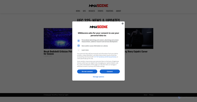 Security scan screenshot of https://www.mmascene.com/topic/ufc-325/