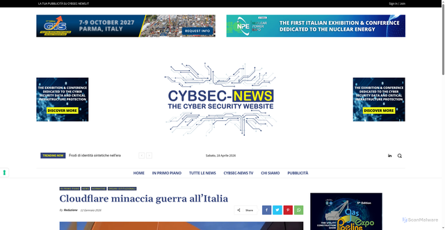 Security scan screenshot of https://cybsec-news.it/cloudflare-minaccia-guerra-allitalia/
