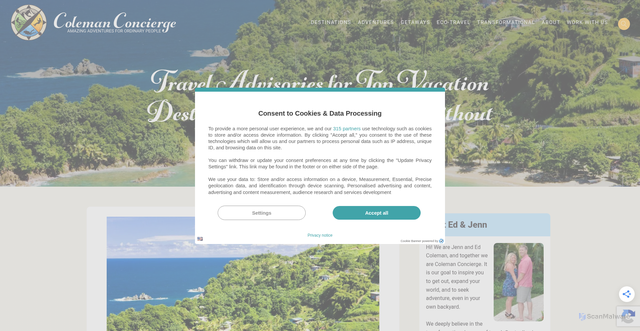 Security scan screenshot of https://www.colemanconcierge.com/travel-advisories-for-top-destinations/