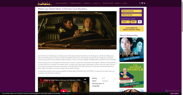 Security scan screenshot of https://www.cinemanova.com.au/films/wake-up-dead-man-a-knives-out-mystery