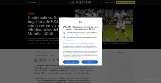 Security scan screenshot of https://www.lanacion.com.ar/estados-unidos/guatemala-vs-surinam-hoy-hora-de-eeuu-y-como-ver-en-vivo-las-eliminatorias-del-mundial-2026-nid10102025/