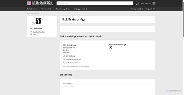 Security scan screenshot of https://www.interiordesignindex.co.uk/company/146943/Nick-Braimbridge/