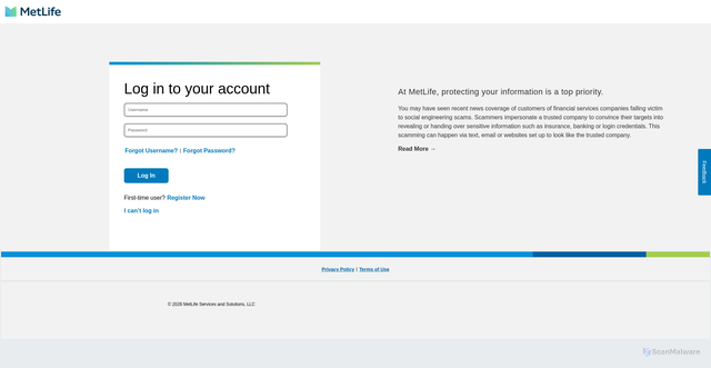 Security scan screenshot of https://employer.servicing.online.metlife.com