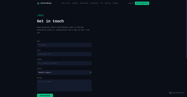 Security scan screenshot of https://collectrelay.pages.dev/contact