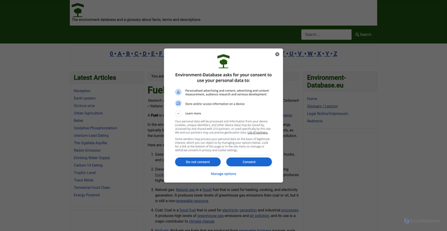 Security scan screenshot of https://www.environment-database.eu/cms/glossary/39-glossary-f/2084-fuel.html