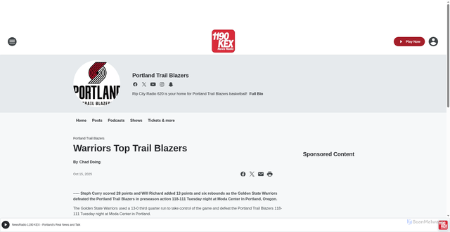 Security scan screenshot of https://1190kex.iheart.com/featured/portland-trail-blazers/content/2025-10-14-warriors-top-trail-blazers/