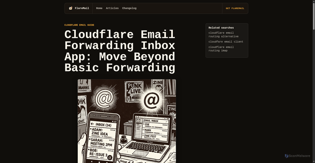 Security scan screenshot of https://sendwithflare.com/articles/cloudflare-email-forwarding-inbox-app/