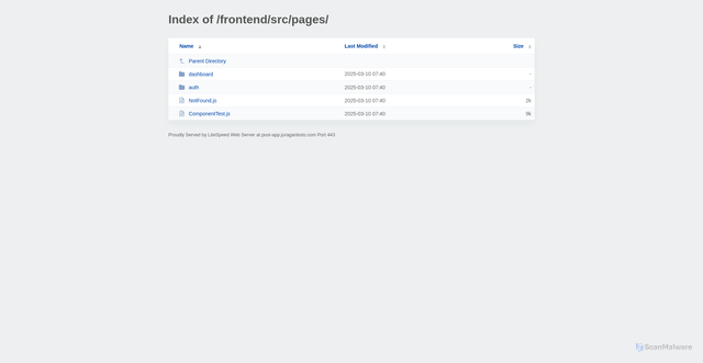 Security scan screenshot of http://post-app.juraganboto.com/frontend/src/pages/?ND